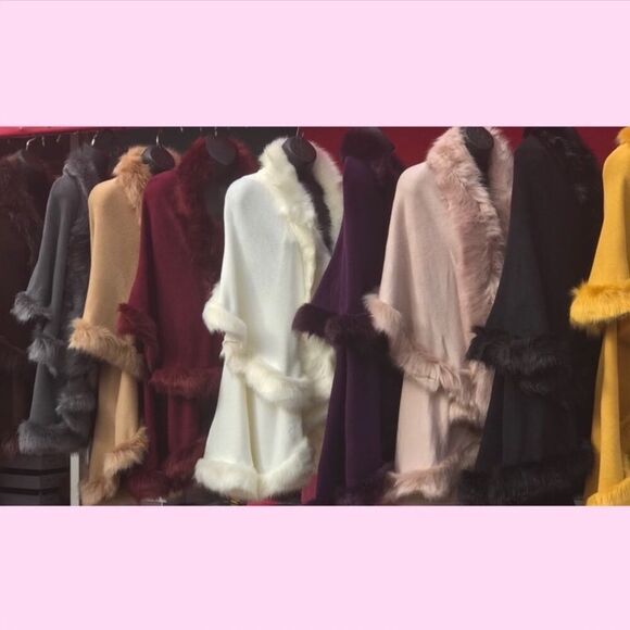 New Version! Fluffy Navy Blue double layer Faux Fur CAPE Coat - Picture 10 of 10